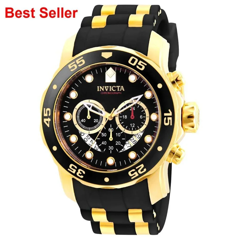 Stainless Steel Quartz Chronograph Watch with Gold Tone Case
